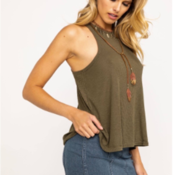 FreePeople Racer Back Lightweight Ribbed Green Tank - Picture 3 of 4